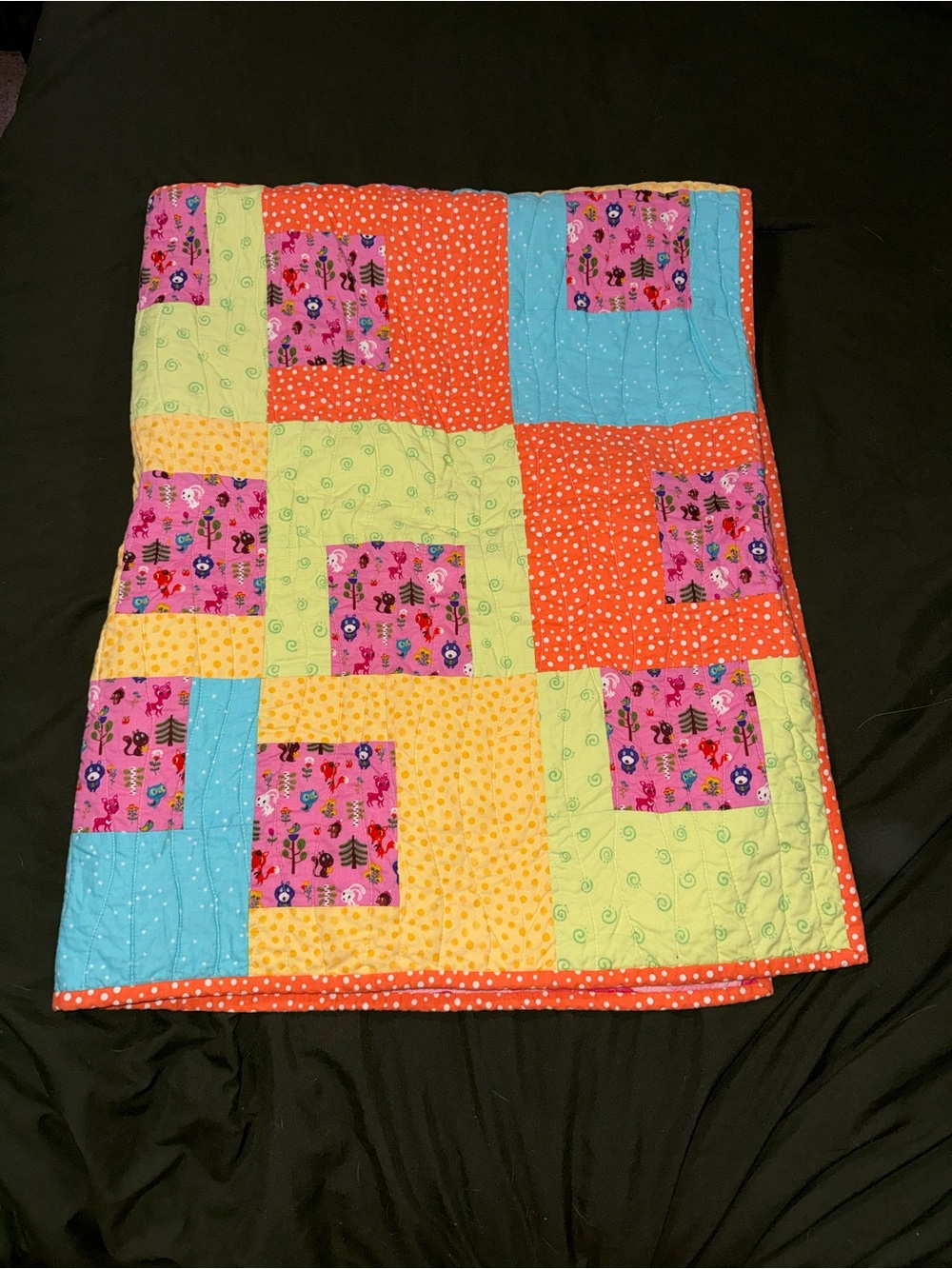 Handmade Colorful Patchwork Baby Quilt - Multicolor